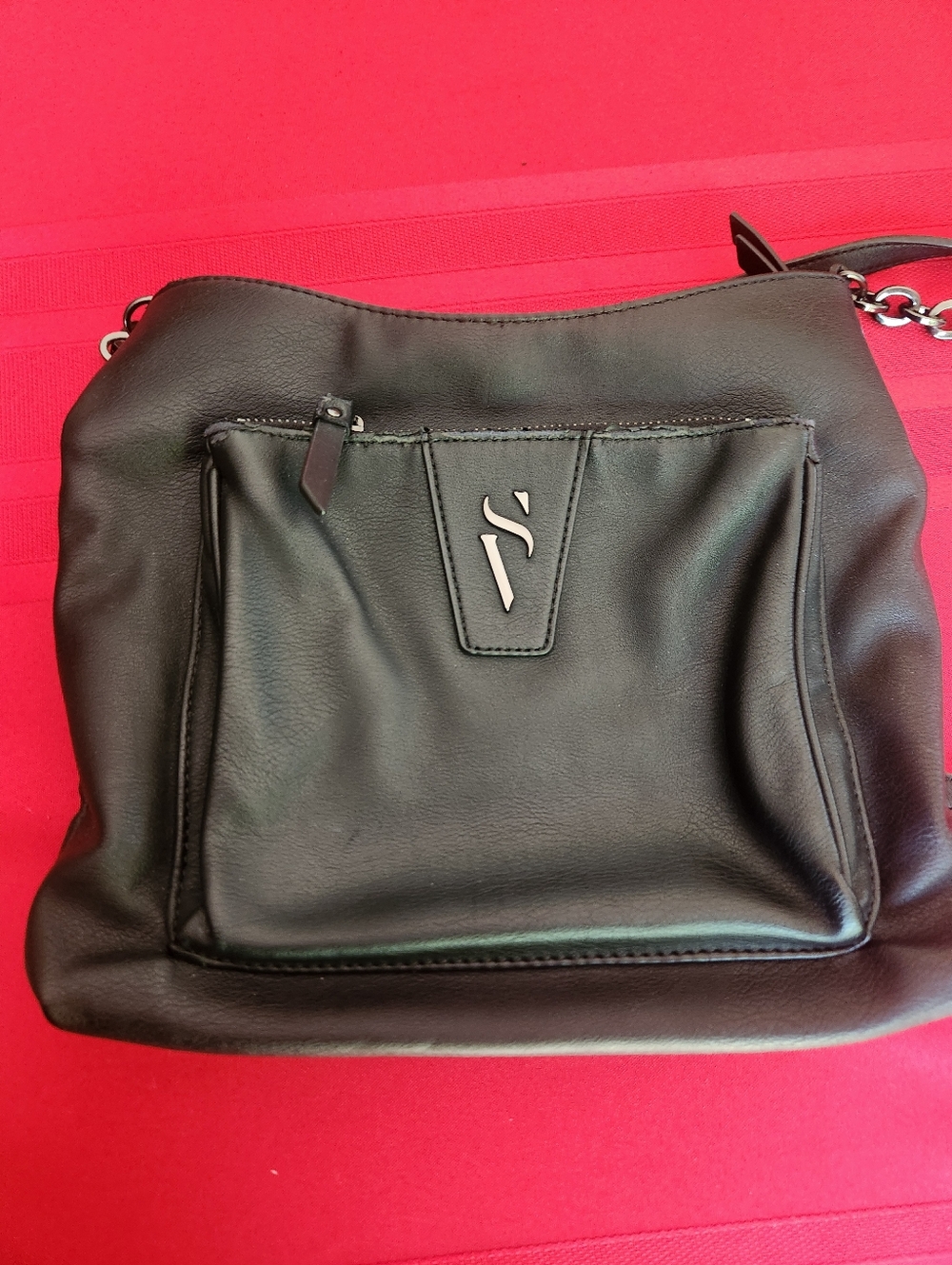 Vera Wang Black Women's Leather Crossbody Bag with Front Pocket